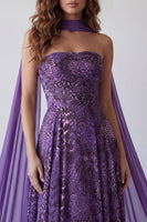 Load image into Gallery viewer, A Line Strapless Purple Neck Scarf Leopard Print Long Formal Dress