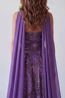 Load image into Gallery viewer, A Line Strapless Purple Neck Scarf Leopard Print Long Formal Dress