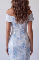 Load image into Gallery viewer, Off the Shoulder Floral Sky Blue Mermaid Long Formal Dress