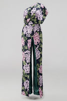 Load image into Gallery viewer, Dark Green One Shoulder Floral Long Mother of the Bride Pantsuits with Pockets