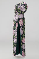 Load image into Gallery viewer, Dark Green One Shoulder Floral Long Mother of the Bride Pantsuits with Pockets