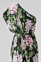 Load image into Gallery viewer, Dark Green One Shoulder Floral Long Mother of the Bride Pantsuits with Pockets
