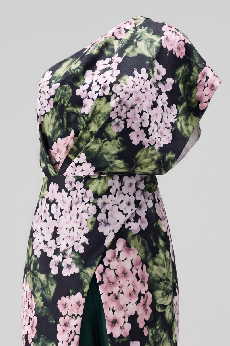 Load image into Gallery viewer, Dark Green One Shoulder Floral Long Mother of the Bride Pantsuits with Pockets