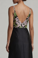 Load image into Gallery viewer, Black Floral Long V-Neck Mother of the Bride Dress with Slit