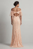 Load image into Gallery viewer, Long Beaded Sparkly Peach Mermaid Floral Mother of the Bride Dress with Slit
