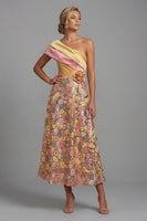 Load image into Gallery viewer, One Shoulder Sparkly Floral Yellow Long A Line Mother of the Bride Dress with Pockets