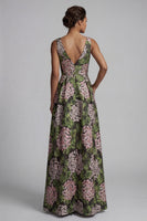Load image into Gallery viewer, V-Neck Dark Green Long Floral A Line Mother of the Bride Dress with Pockets
