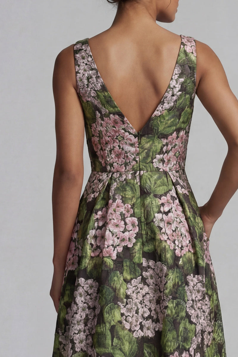 Load image into Gallery viewer, V-Neck Dark Green Long Floral A Line Mother of the Bride Dress with Pockets