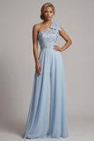 Load image into Gallery viewer, Sky Blue Long Floral One Shoulder Mother of the Bride Pantsuits with Bow