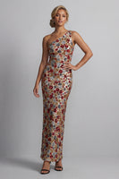 Load image into Gallery viewer, Sparkly One Shoulder Floral Mermaid Red Sequin Long Mother of the Bride Dress