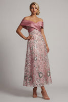 Load image into Gallery viewer, Sparkly A Line Long Off the Shoulder Beaded Pink Mother of the Bride Dress