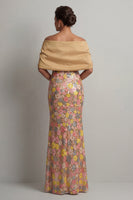Load image into Gallery viewer, Floral Mermaid Yellow Sparkly Long Mother of the Bride Dress with Slit