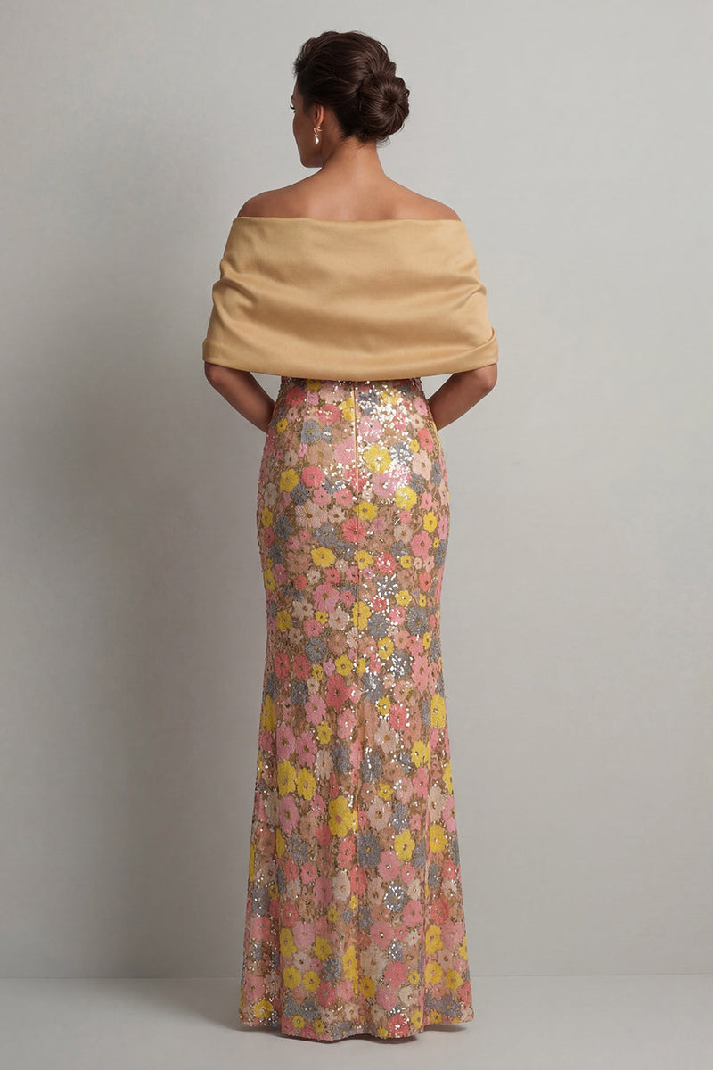 Load image into Gallery viewer, Floral Mermaid Yellow Sparkly Long Mother of the Bride Dress with Slit