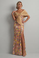 Load image into Gallery viewer, Floral Mermaid Yellow Sparkly Long Mother of the Bride Dress with Slit