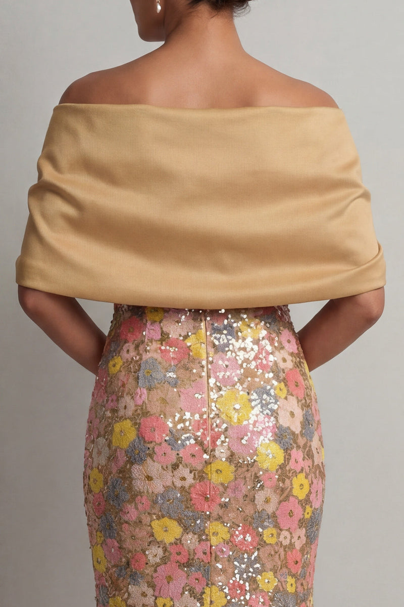 Load image into Gallery viewer, Floral Mermaid Yellow Sparkly Long Mother of the Bride Dress with Slit