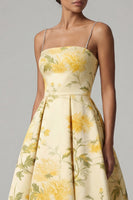 Load image into Gallery viewer, Butter Yellow Floral A Line Spaghetti Straps High Low Mother of the Bride Dress