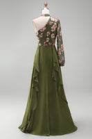 Load image into Gallery viewer, Eucalyptus Long Sleeves Floral A Line Long Mother of the Bride Dress with Ruffles