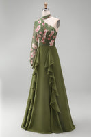 Load image into Gallery viewer, Eucalyptus Long Sleeves Floral A Line Long Mother of the Bride Dress with Ruffles