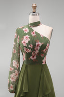 Load image into Gallery viewer, Eucalyptus Long Sleeves Floral A Line Long Mother of the Bride Dress with Ruffles
