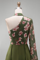 Load image into Gallery viewer, Eucalyptus Long Sleeves Floral A Line Long Mother of the Bride Dress with Ruffles