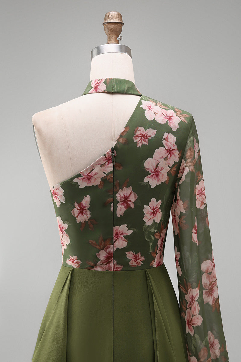 Load image into Gallery viewer, Eucalyptus Long Sleeves Floral A Line Long Mother of the Bride Dress with Ruffles
