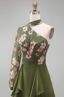 Load image into Gallery viewer, Eucalyptus Long Sleeves Floral A Line Long Mother of the Bride Dress with Ruffles