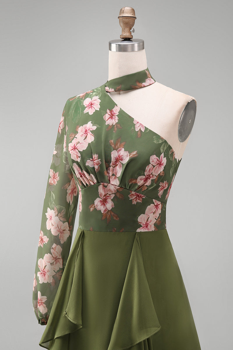 Load image into Gallery viewer, Eucalyptus Long Sleeves Floral A Line Long Mother of the Bride Dress with Ruffles