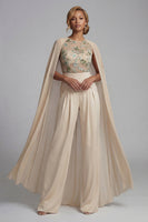 Load image into Gallery viewer, Floral Champagne Ruched Mother of the Bride Jumpsuits with Cape