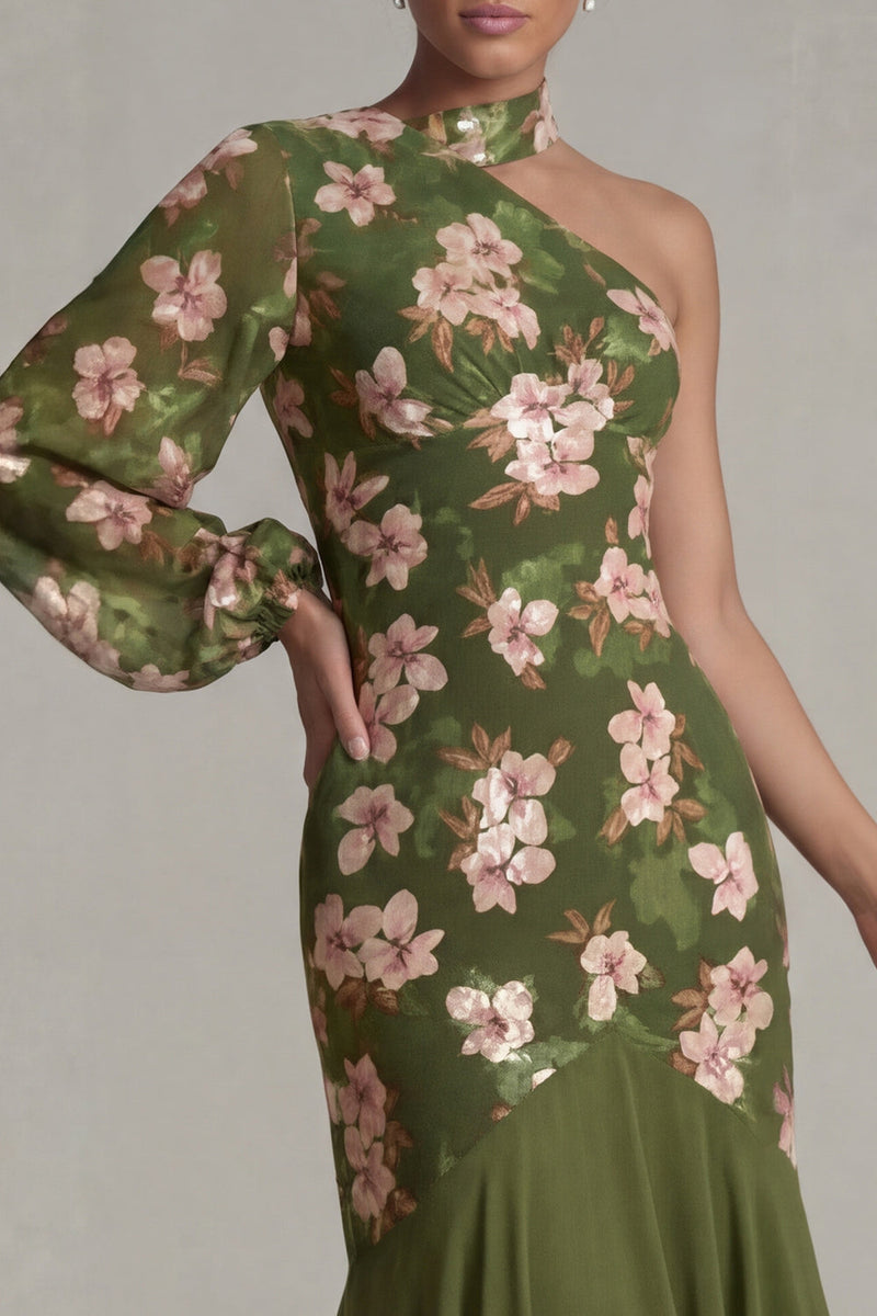 Load image into Gallery viewer, Mermaid Eucalyptus Sparkly Floral Long Mother of the Bride Dress with Ruffles