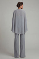 Load image into Gallery viewer, Sparkly Grey Blue Floral Halter Ruched Mother of the Bride Jumpsuits with Cape