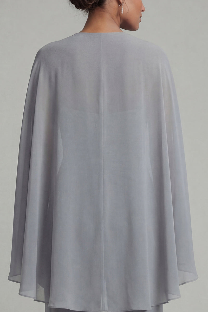 Load image into Gallery viewer, Sparkly Grey Blue Floral Halter Ruched Mother of the Bride Jumpsuits with Cape