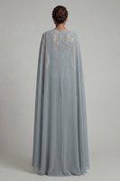 Load image into Gallery viewer, Boat Neck Sparkly Floral Grey Blue Ruched Mother of the Bride Jumpsuits with Cape