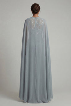 Boat Neck Sparkly Floral Grey Blue Ruched Mother of the Bride Jumpsuits with Cape