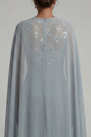 Load image into Gallery viewer, Boat Neck Sparkly Floral Grey Blue Ruched Mother of the Bride Jumpsuits with Cape