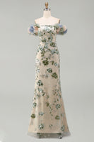 Load image into Gallery viewer, Sparkly Dusty Sage Long Mermaid Beaded Floral Mother of the Bride Dress
