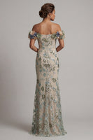 Load image into Gallery viewer, Sparkly Dusty Sage Long Mermaid Beaded Floral Mother of the Bride Dress