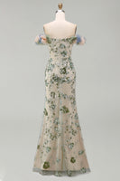 Load image into Gallery viewer, Sparkly Dusty Sage Long Mermaid Beaded Floral Mother of the Bride Dress