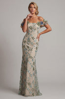 Load image into Gallery viewer, Sparkly Dusty Sage Long Mermaid Beaded Floral Mother of the Bride Dress
