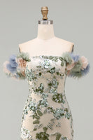 Load image into Gallery viewer, Sparkly Dusty Sage Long Mermaid Beaded Floral Mother of the Bride Dress