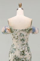 Load image into Gallery viewer, Sparkly Dusty Sage Long Mermaid Beaded Floral Mother of the Bride Dress