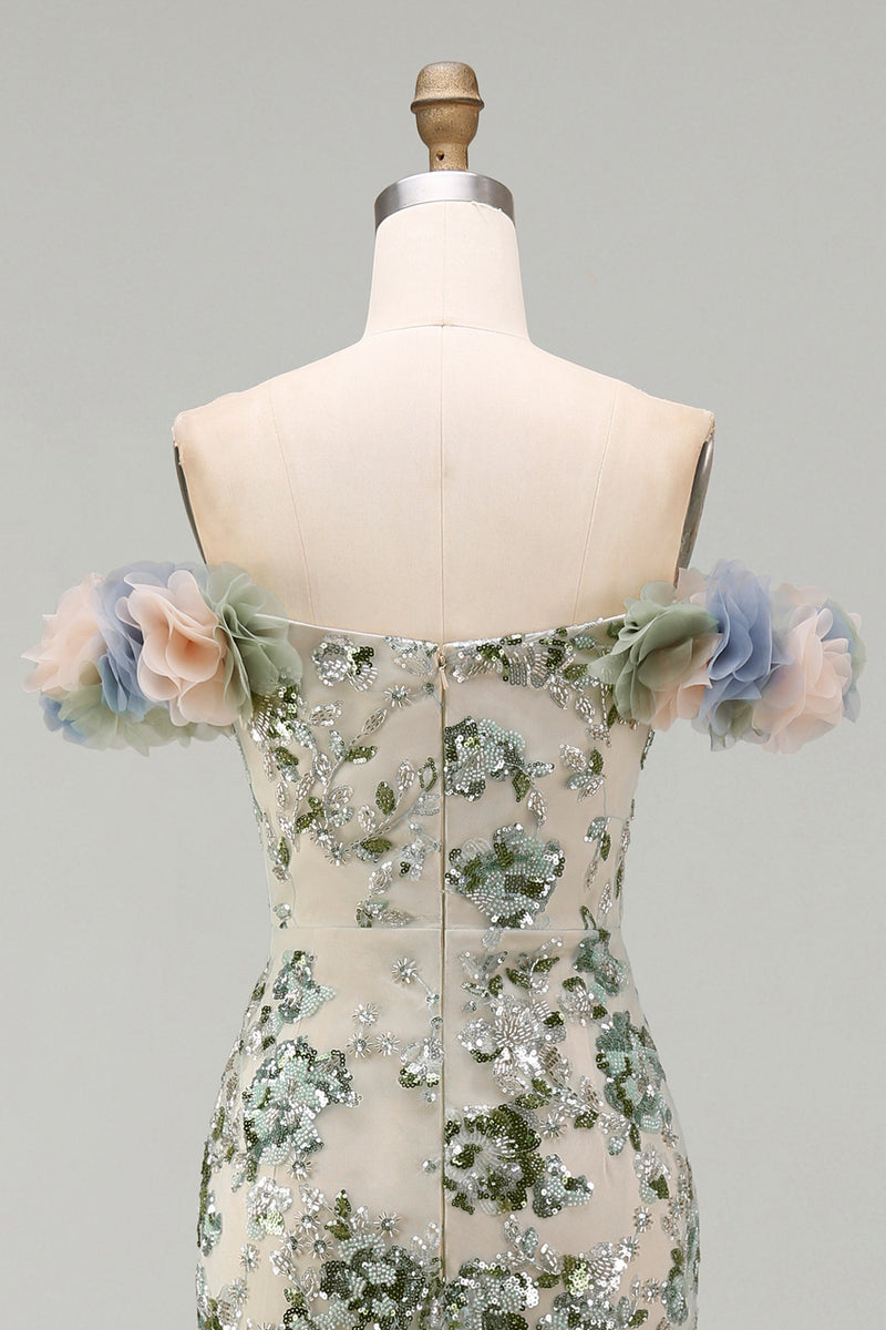 Load image into Gallery viewer, Sparkly Dusty Sage Long Mermaid Beaded Floral Mother of the Bride Dress