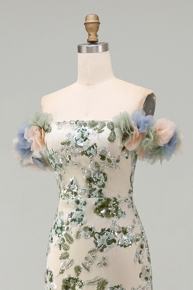 Load image into Gallery viewer, Sparkly Dusty Sage Long Mermaid Beaded Floral Mother of the Bride Dress