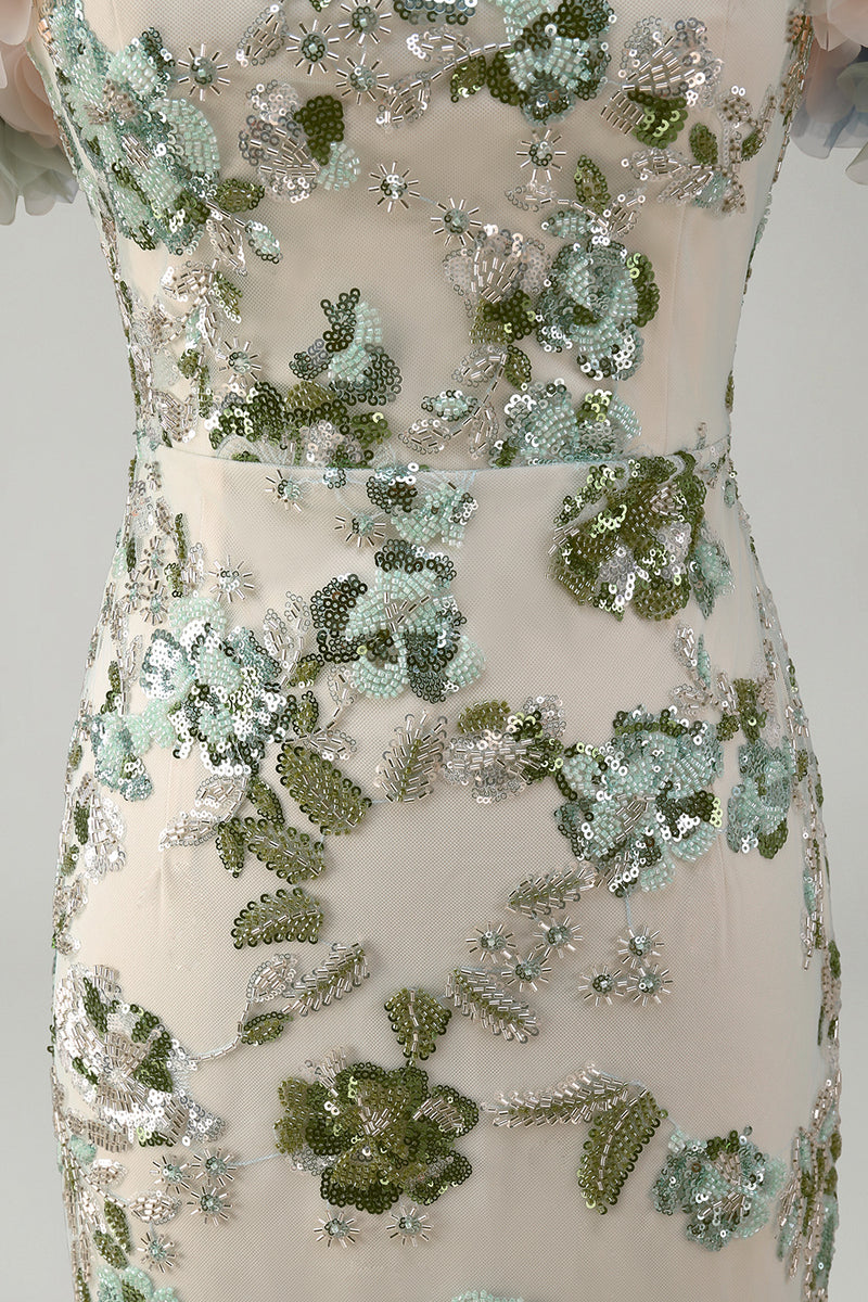 Load image into Gallery viewer, Sparkly Dusty Sage Long Mermaid Beaded Floral Mother of the Bride Dress
