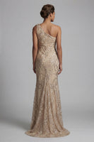 Load image into Gallery viewer, Mermaid Sparkly Champagne Beaded Long Floral Mother of the Bride Dress with Bow