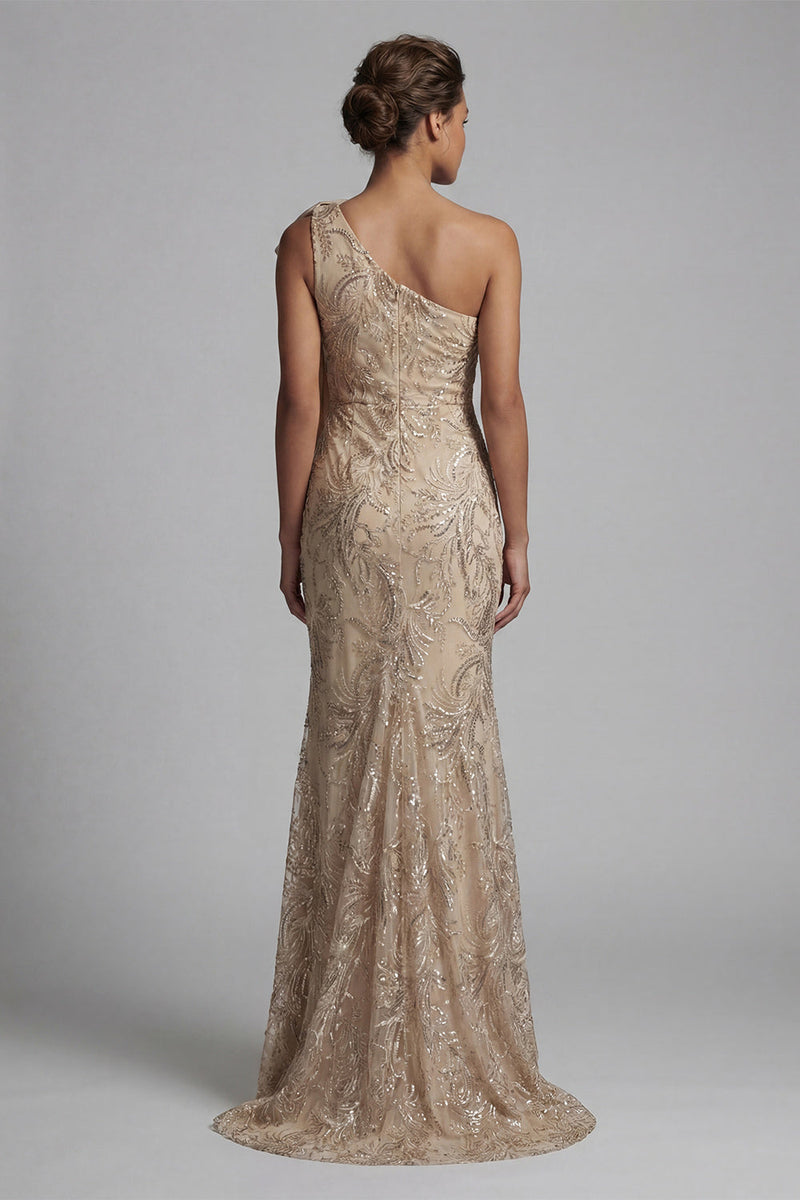 Load image into Gallery viewer, Mermaid Sparkly Champagne Beaded Long Floral Mother of the Bride Dress with Bow