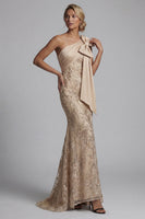 Load image into Gallery viewer, Mermaid Sparkly Champagne Beaded Long Floral Mother of the Bride Dress with Bow