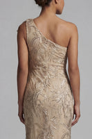 Load image into Gallery viewer, Mermaid Sparkly Champagne Beaded Long Floral Mother of the Bride Dress with Bow