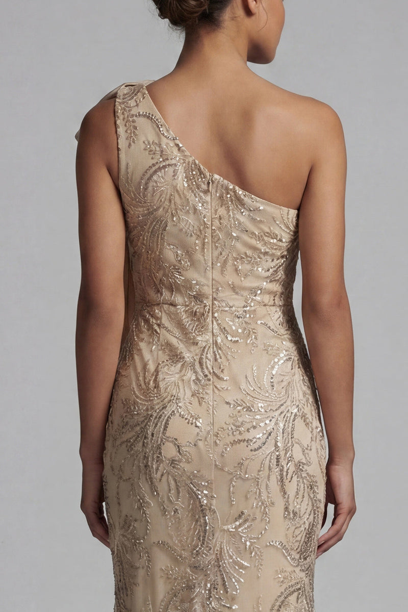 Load image into Gallery viewer, Mermaid Sparkly Champagne Beaded Long Floral Mother of the Bride Dress with Bow