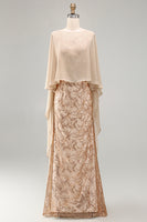 Load image into Gallery viewer, Sparkly Floral Long Mermaid Champagne Beaded Mother of the Bride Dress with Cape