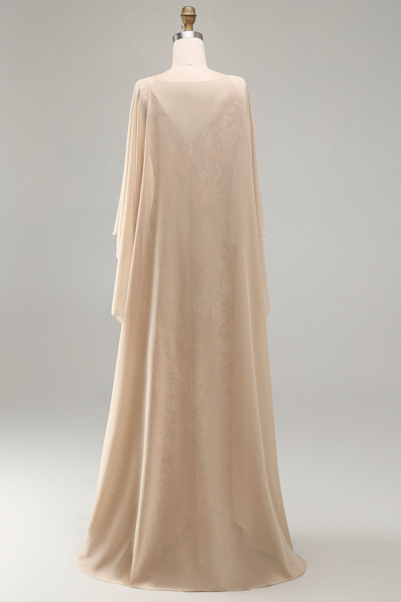 Load image into Gallery viewer, Sparkly Floral Long Mermaid Champagne Beaded Mother of the Bride Dress with Cape